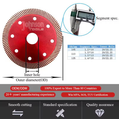 105/110/125 mm Plak Granit Kesme Araçları Mermer Kesme Diskleri Sıcak Baskı Sintered Turbo Wave Elmas Testere Kılıçları