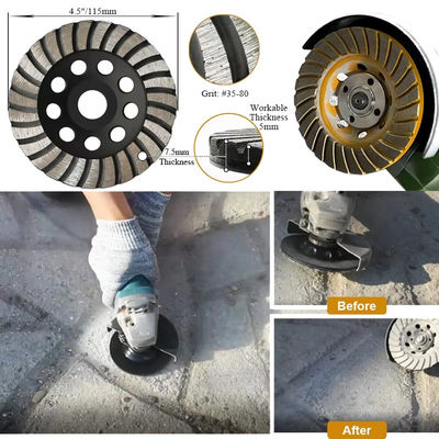 Taş Veya Beton için Çapı 125mm Turbo Kupası Elmas Taşlama Tekerlekleri Kum # 60/80